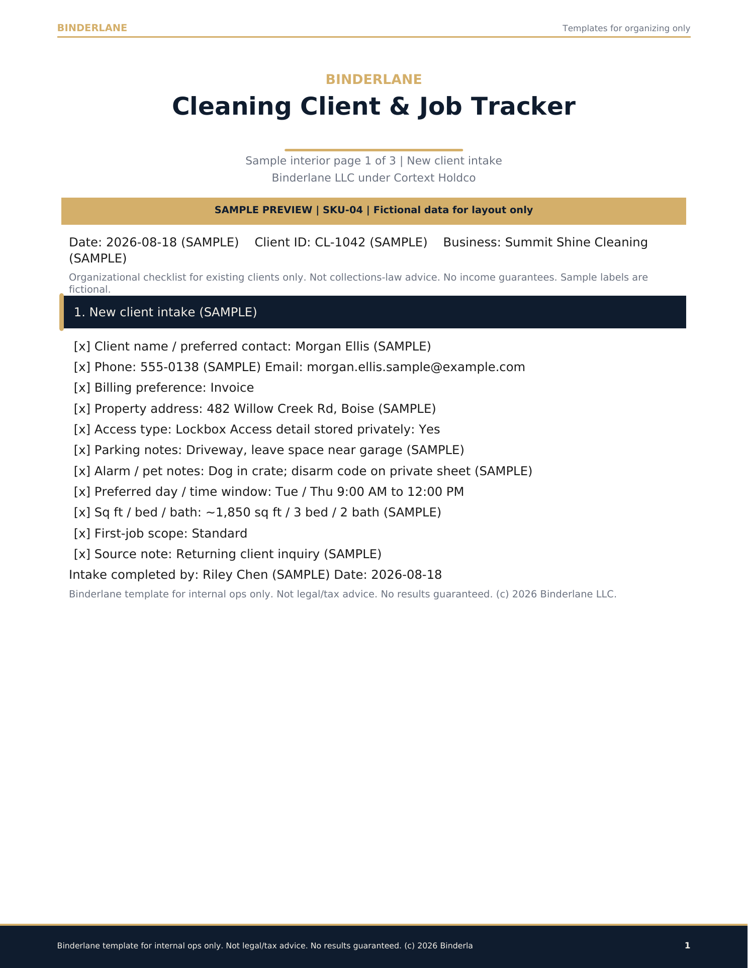 Client intake sample preview