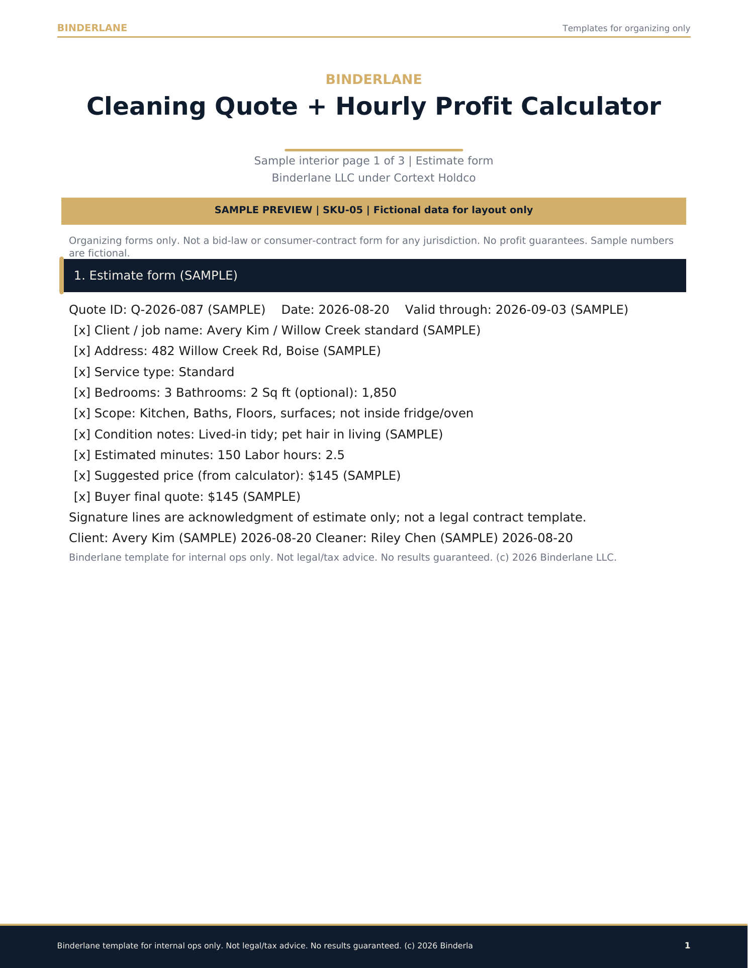 Estimate form sample preview