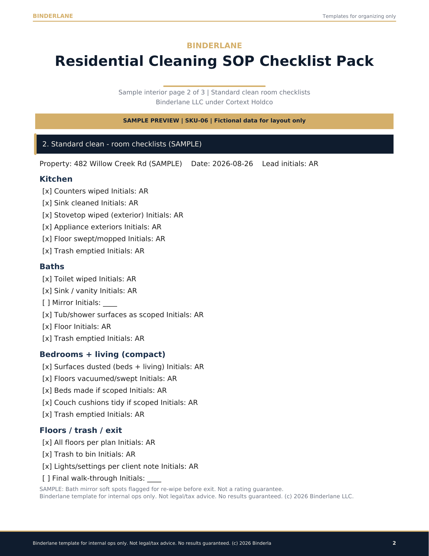 Room checklists sample preview